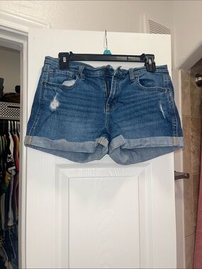 Women's Denim Rolled Cuff Boyfriend Shorts - Blue